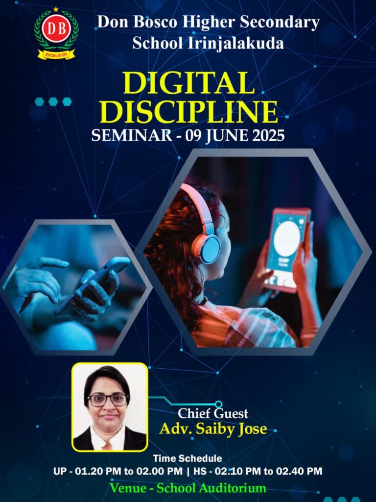 Digital Discipline Seminar Poster - Don Bosco School Irinjalakuda, Kerala, June 2025
