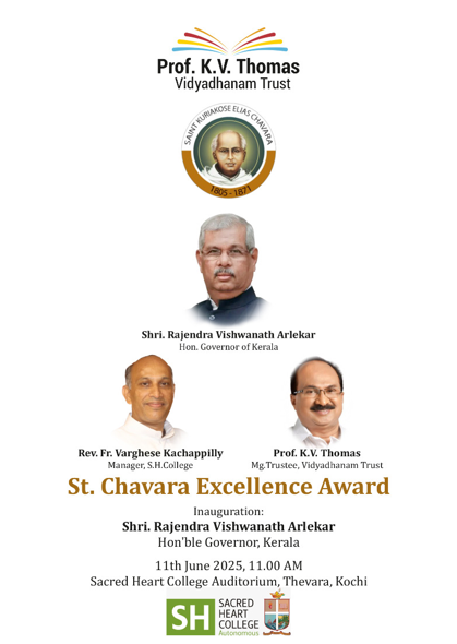 Kerala Governor inaugurates St. Chavara Excellence Award 2025 at Sacred Heart College, Thevara