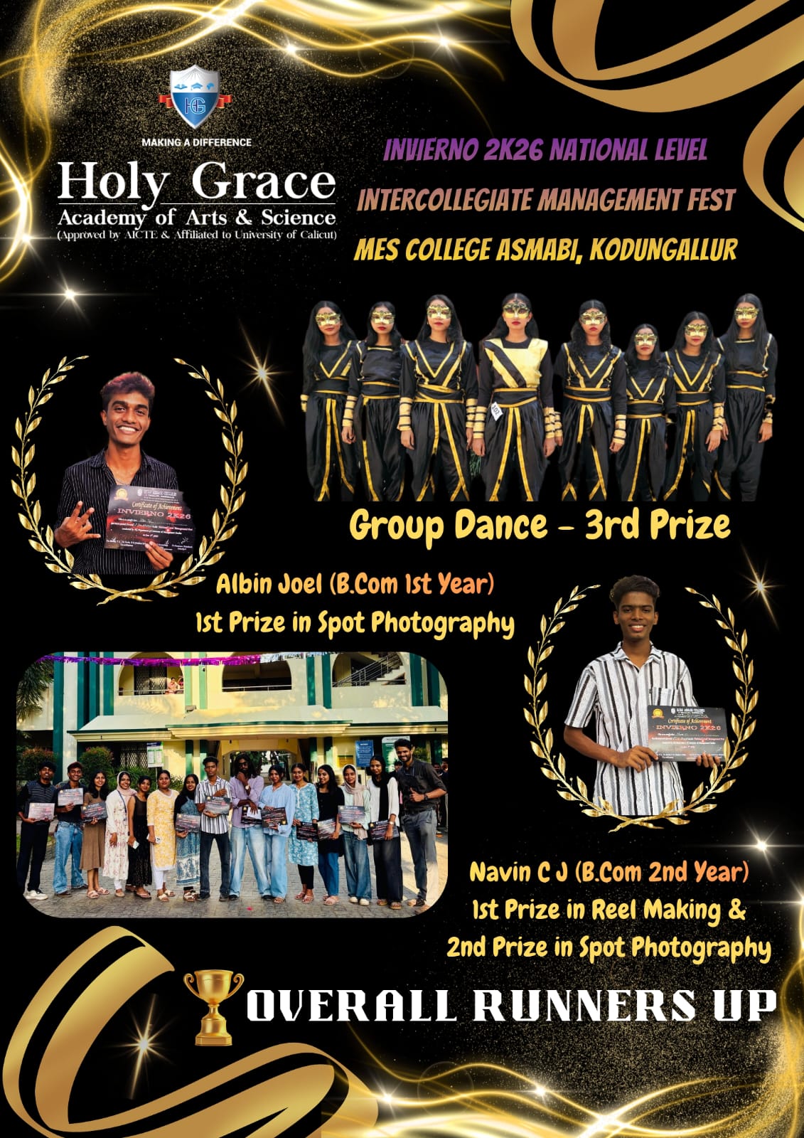 Holy Grace Academy Emerges Overall Runners-Up at MES Asmabi College Management Fest 2026