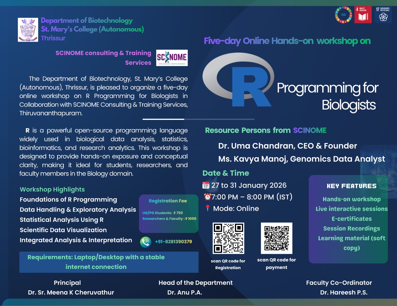 St. Mary’s College Thrissur to Host Online R Programming Workshop for Biologists