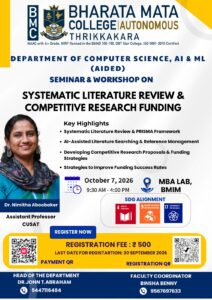 എ ഐ യുഗത്തിൽ ഗവേഷകർക്കും അധ്യാപകർക്കും സുവർണ്ണാവസരം: ഭാരത മാതാ കോളേജിൽ ഏകദിന ദേശീയ ശില്പശാല